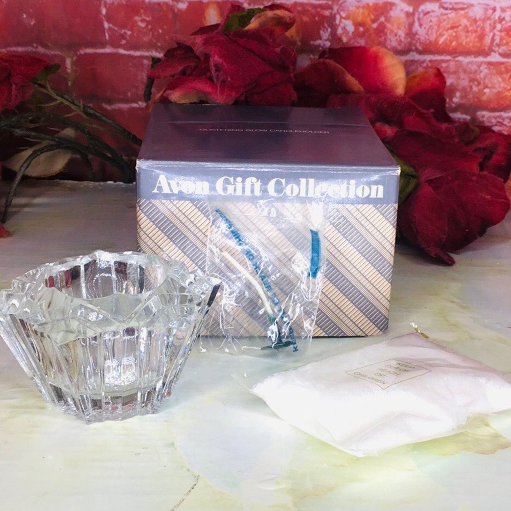 Vintage 70s Avon Crystal Glow Votive Candle Holder and Wx Grains